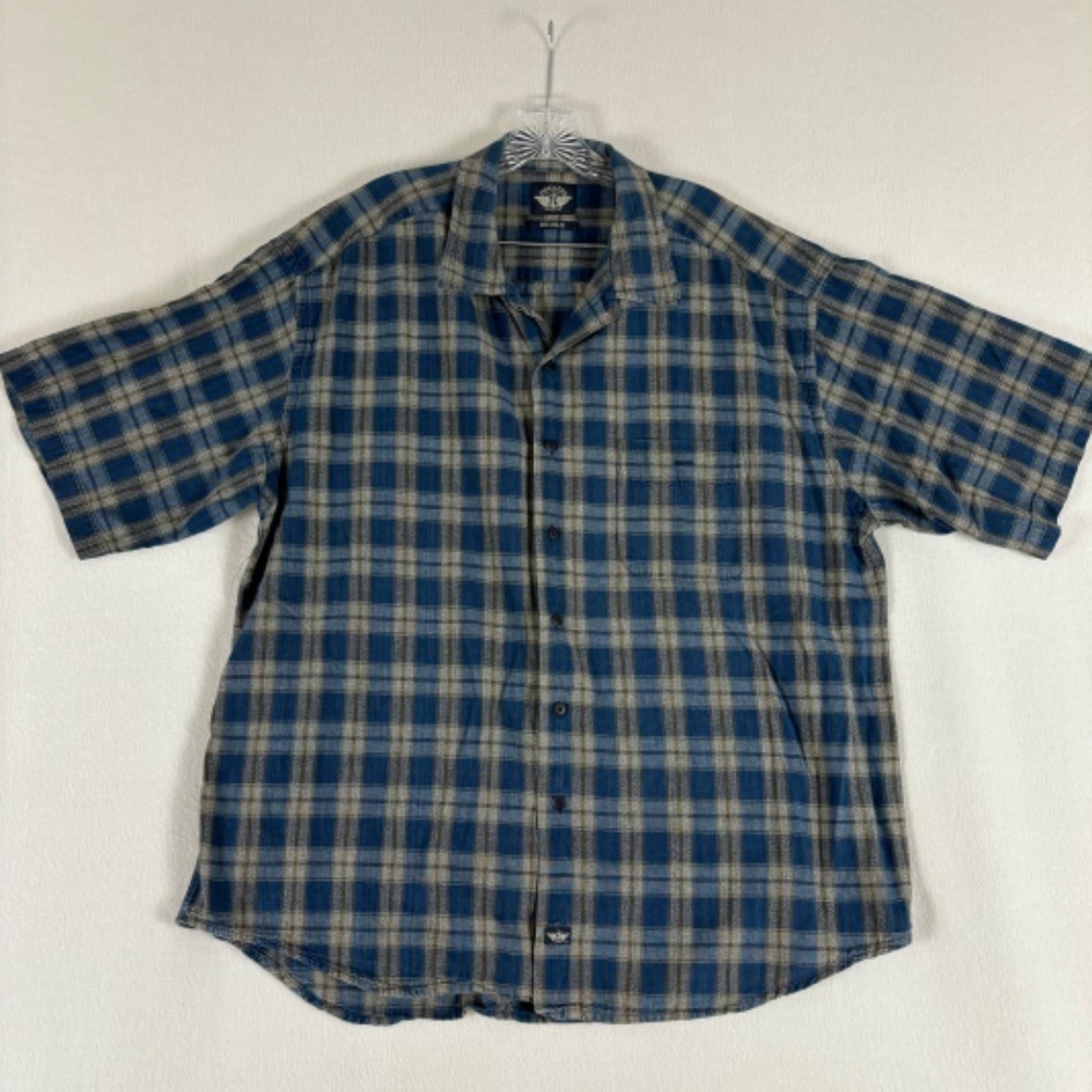 Dockers Indigo Flannel Button Down Shirt Size XL Blue, Gray, Brown